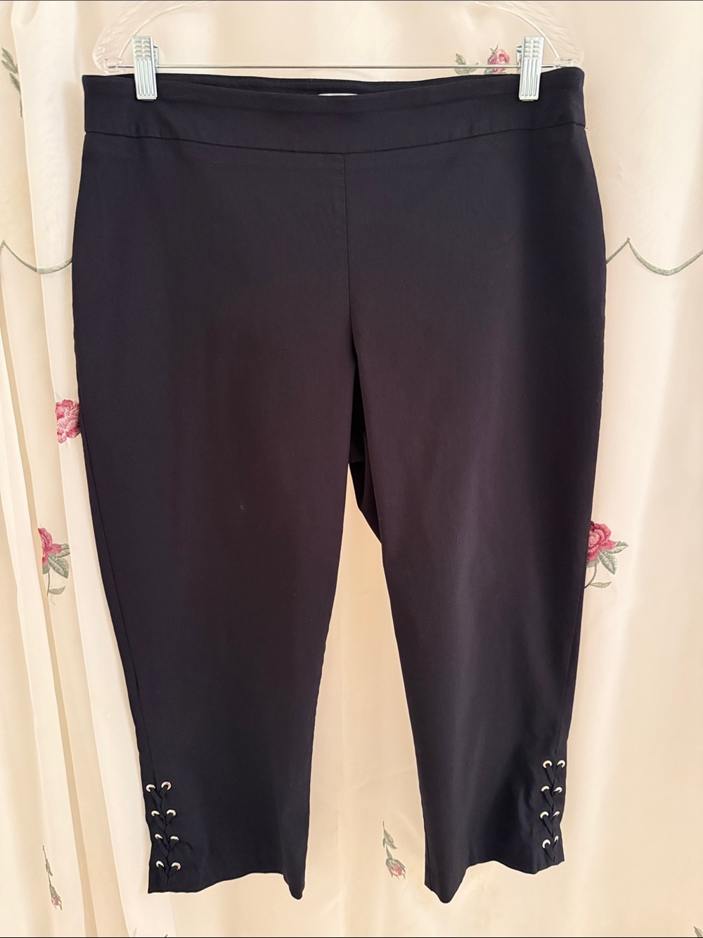Black Capri Pants with Lace-Up Hem